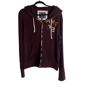 Abercrombie Fitch Men’s Size Large Full Zip Hoodie Burgundy Red Logo Cotton Y2K